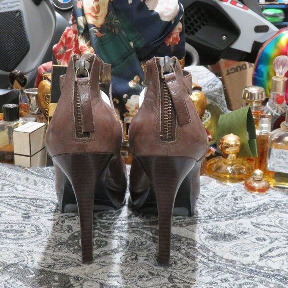 BOGO Nine West Brown Leather Platform Booties Ankle Boots Heels Stilettos 10 - Picture 4 of 14